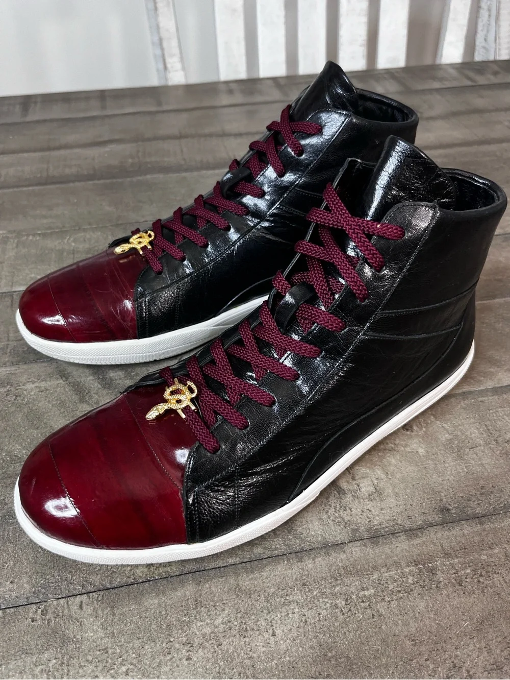 Belvedere Vitale High Top Genuine EEL & Soft Calf Burgundy/Black Sz 10 C